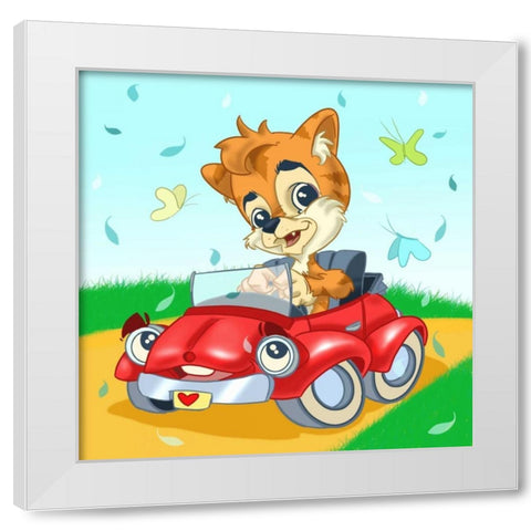 Kitten in the car White Modern Wood Framed Art Print by Alvez, A. - Perez, A.