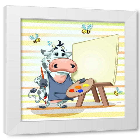 The cow painter White Modern Wood Framed Art Print by Alvez, A. - Perez, A.