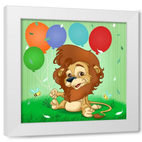 The Lion and the balloons White Modern Wood Framed Art Print by Alvez, A. - Perez, A.