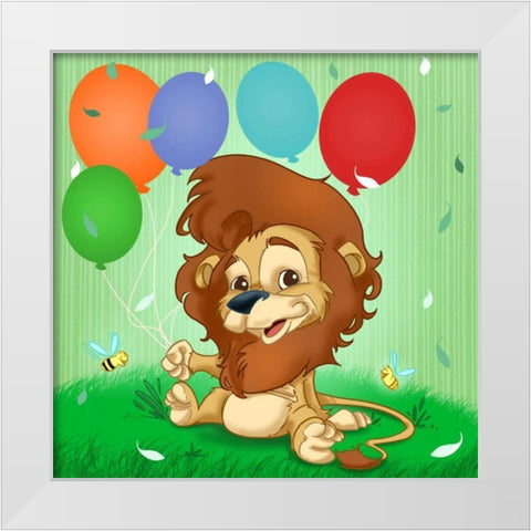 The Lion and the balloons White Modern Wood Framed Art Print by Alvez, A. - Perez, A.