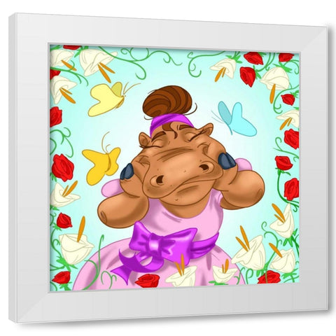 Hippopotamus ballerina White Modern Wood Framed Art Print by Alvez, A. - Perez, A.