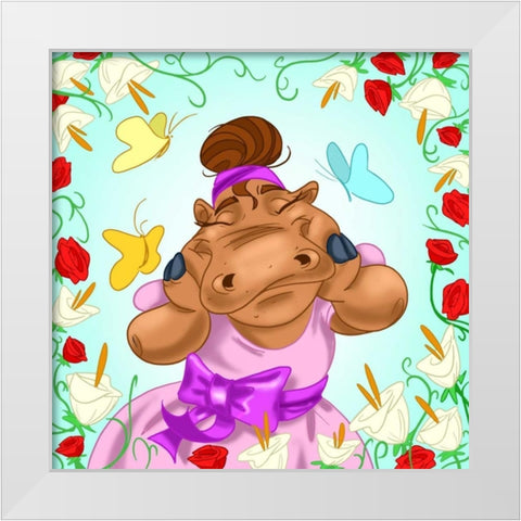 Hippopotamus ballerina White Modern Wood Framed Art Print by Alvez, A. - Perez, A.