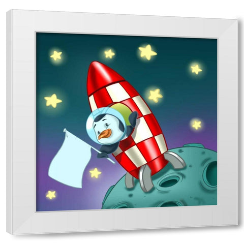 The Astronaut Penguin White Modern Wood Framed Art Print by Alvez, A. - Perez, A.