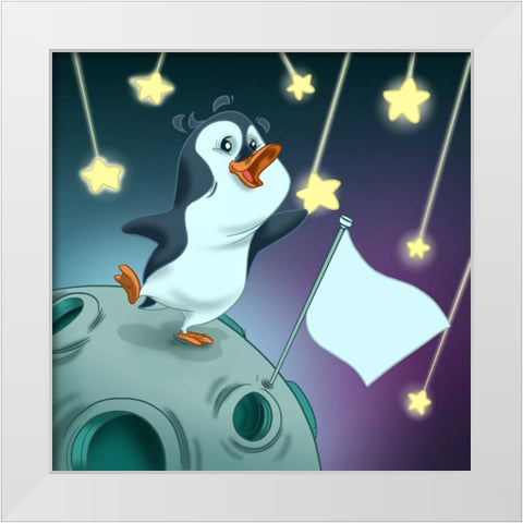 The penguin and the stars White Modern Wood Framed Art Print by Alvez, A. - Perez, A.