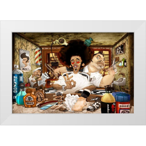 The Barbers Shop White Modern Wood Framed Art Print by Alvez, A. - Perez, A.