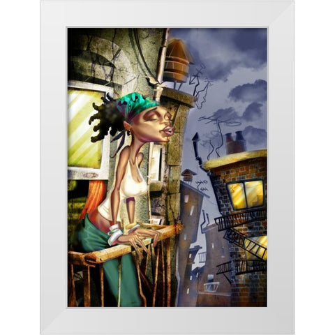 Girl on the Balcony -2 White Modern Wood Framed Art Print by Alvez, A. - Perez, A.