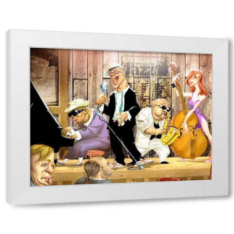 Musicians Jam Session White Modern Wood Framed Art Print by Alvez, A. - Perez, A.