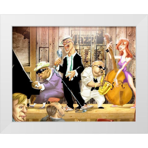 Musicians Jam Session White Modern Wood Framed Art Print by Alvez, A. - Perez, A.