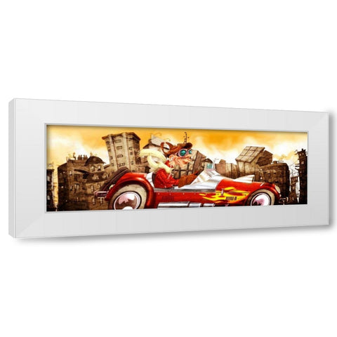 The Crazy Cars White Modern Wood Framed Art Print by Alvez, A. - Perez, A.