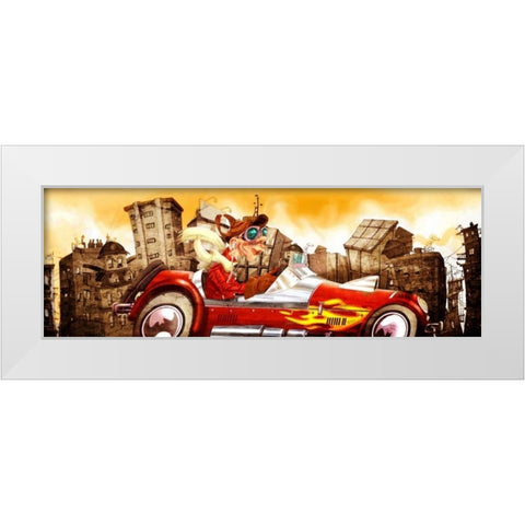 The Crazy Cars White Modern Wood Framed Art Print by Alvez, A. - Perez, A.
