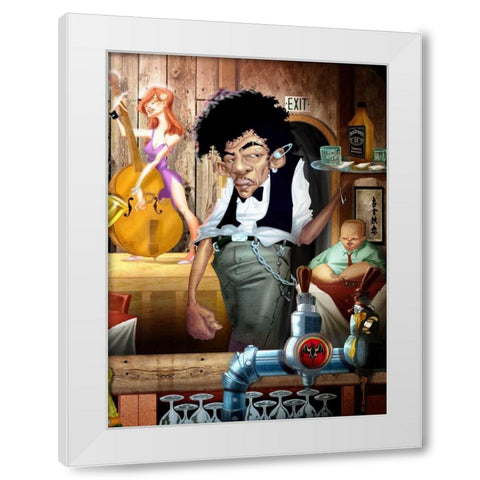 Barman Jam Session White Modern Wood Framed Art Print by Alvez, A. - Perez, A.