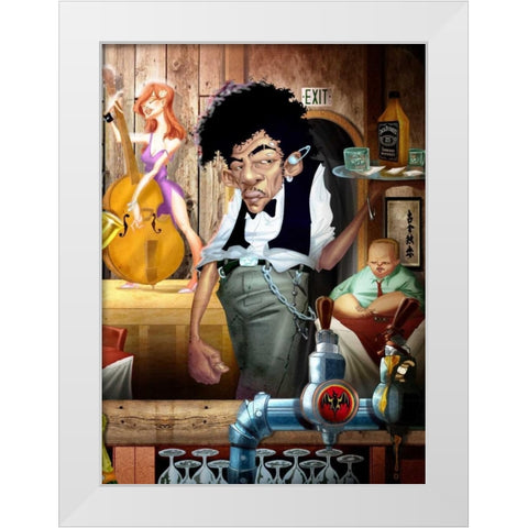 Barman Jam Session White Modern Wood Framed Art Print by Alvez, A. - Perez, A.