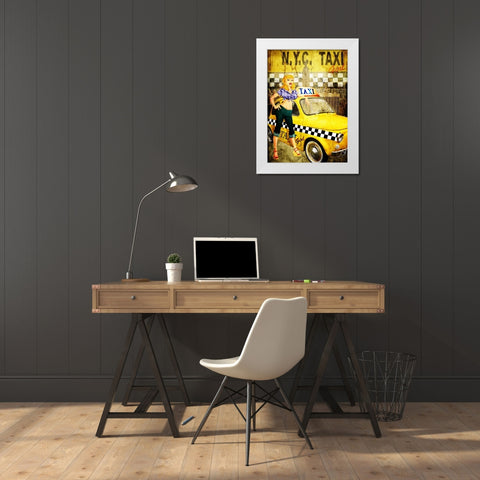 Taxi Girl White Modern Wood Framed Art Print by Sola, Bresso
