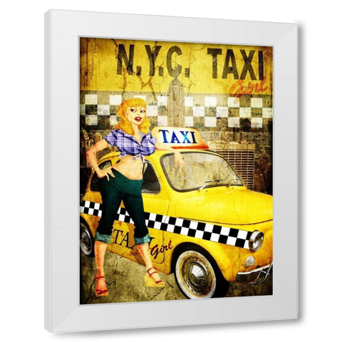 Taxi Girl White Modern Wood Framed Art Print by Sola, Bresso