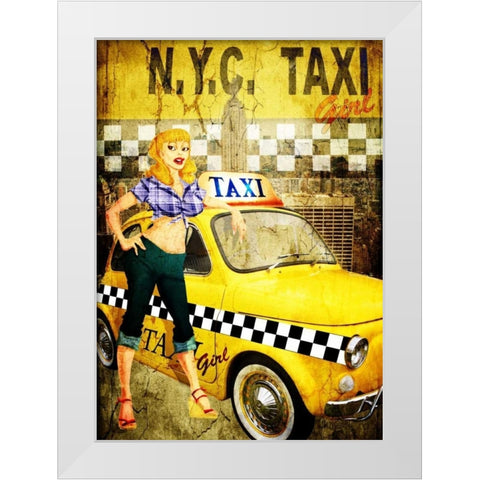 Taxi Girl White Modern Wood Framed Art Print by Sola, Bresso