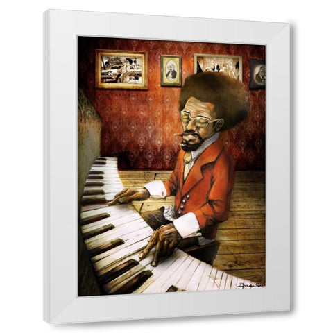 The Pianist White Modern Wood Framed Art Print by Sola, Bresso