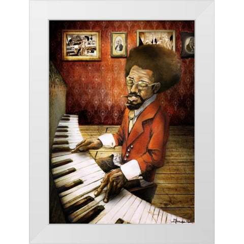 The Pianist White Modern Wood Framed Art Print by Sola, Bresso