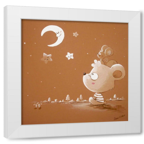 Bear and Moon White Modern Wood Framed Art Print by Vicedo, Diana