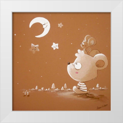 Bear and Moon White Modern Wood Framed Art Print by Vicedo, Diana