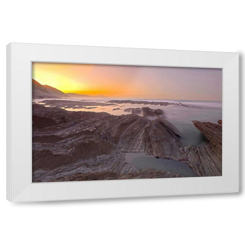 Sunrise beach 845 White Modern Wood Framed Art Print by Palacios, J.A.