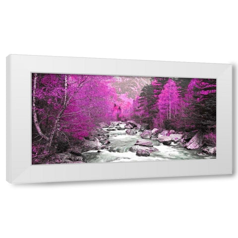 Lilac river and trees 832 White Modern Wood Framed Art Print by Palacios, J.A.