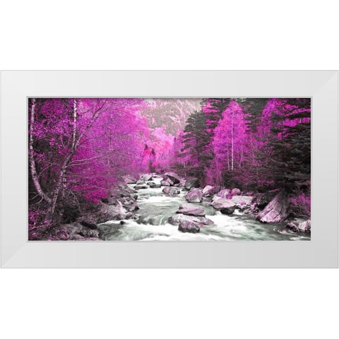 Lilac river and trees 832 White Modern Wood Framed Art Print by Palacios, J.A.