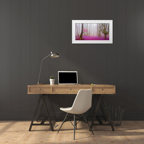Fuchsia forest leaves 829 White Modern Wood Framed Art Print by Palacios, J.A.