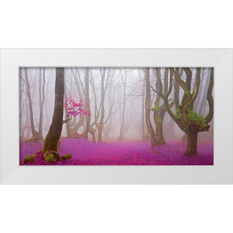 Fuchsia forest leaves 829 White Modern Wood Framed Art Print by Palacios, J.A.