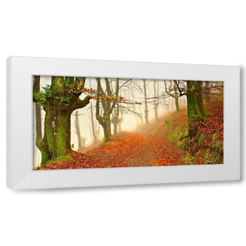 Orange forest leaves 826 White Modern Wood Framed Art Print by Palacios, J.A.