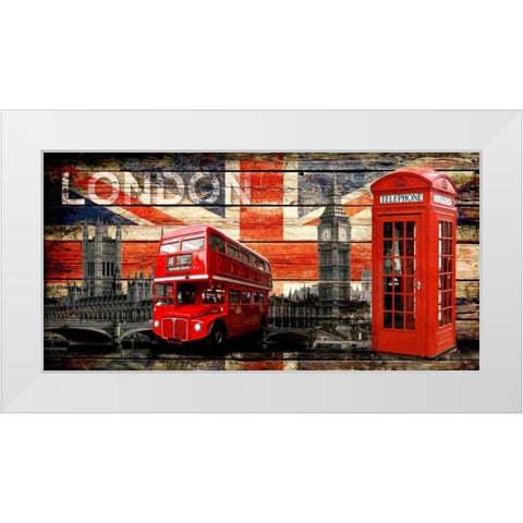 UK Collage 4 White Modern Wood Framed Art Print by Robins, John H.