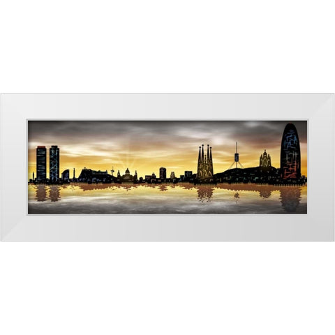 Skyline Barcelona 05 White Modern Wood Framed Art Print by Ferriz, Jose