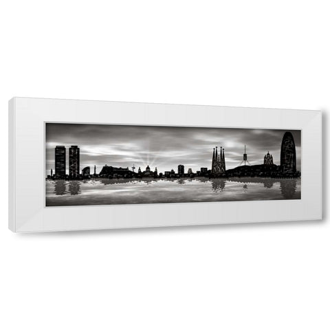 Skyline Barcelona 04 White Modern Wood Framed Art Print by Ferriz, Jose