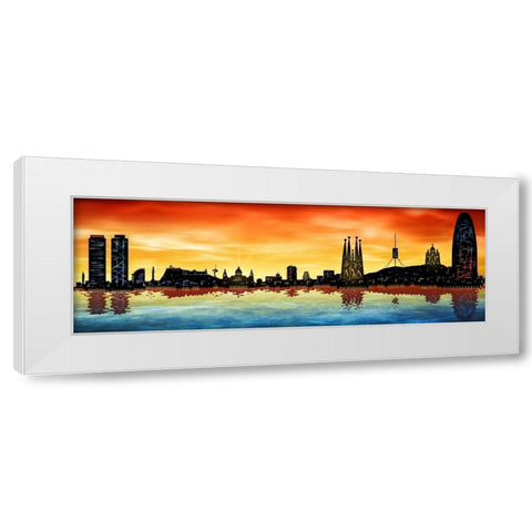 Skyline Barcelona 03 White Modern Wood Framed Art Print by Ferriz, Jose