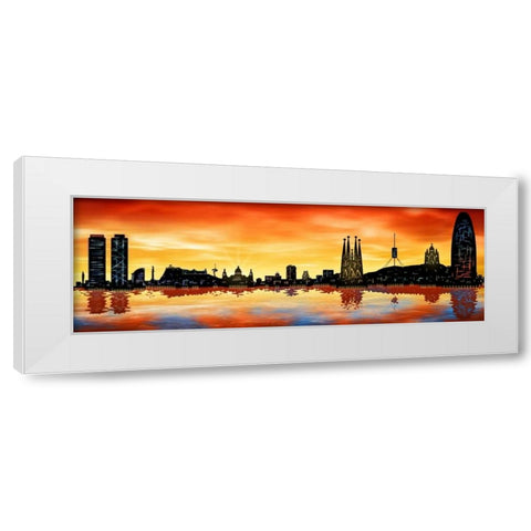 Skyline Barcelona 02 White Modern Wood Framed Art Print by Ferriz, Jose