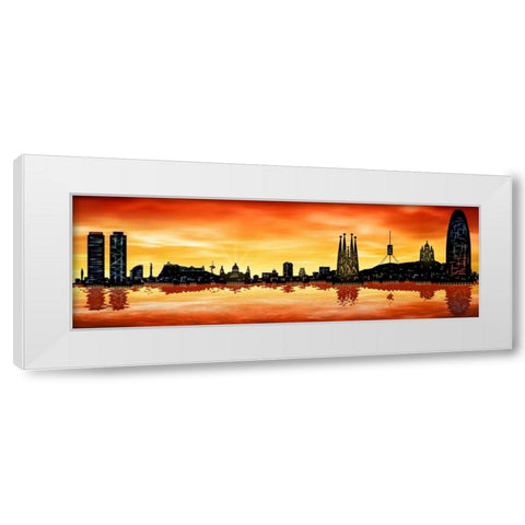 Skyline Barcelona 01 White Modern Wood Framed Art Print by Ferriz, Jose