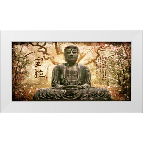 Buddha in tree White Modern Wood Framed Art Print by Ferriz, Jose