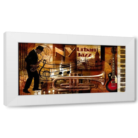 New York jazz 01 White Modern Wood Framed Art Print by Robert, Paul