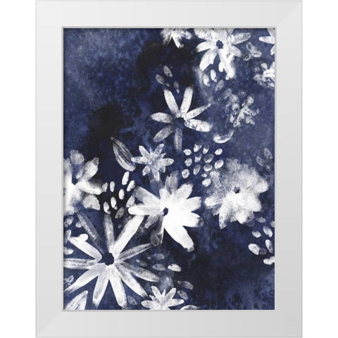 Indigo Floral Gesture I White Modern Wood Framed Art Print by Vess, June Erica