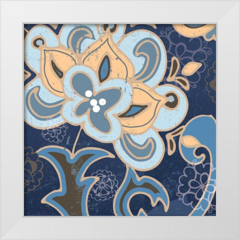 Paisley Blossom Blue I White Modern Wood Framed Art Print by Mark, Leslie