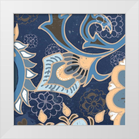 Paisley Blossom Blue III White Modern Wood Framed Art Print by Mark, Leslie