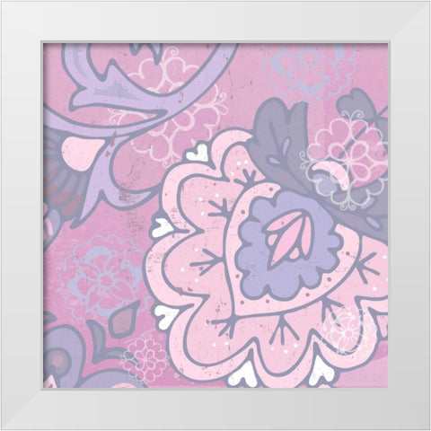 Paisley Blossom Pink II White Modern Wood Framed Art Print by Mark, Leslie