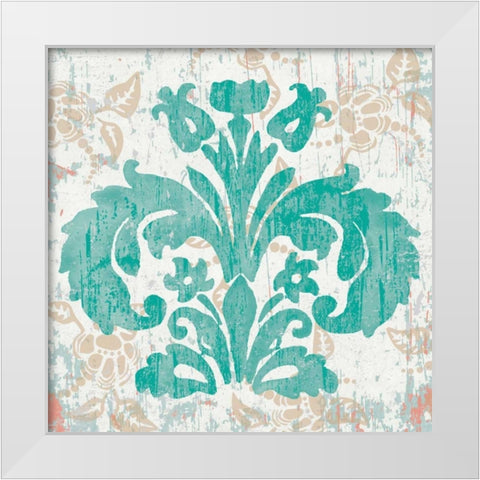 Damask Stamp III White Modern Wood Framed Art Print by Mark, Leslie