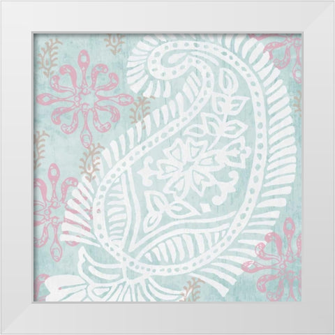 Block Print Lotus I White Modern Wood Framed Art Print by Mark, Leslie