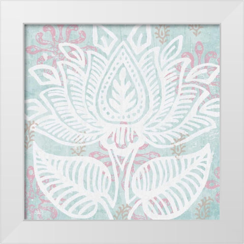 Block Print Lotus II White Modern Wood Framed Art Print by Mark, Leslie