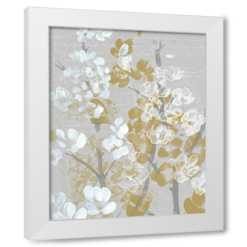 Mustard on Grey Blooms I White Modern Wood Framed Art Print by Goldberger, Jennifer