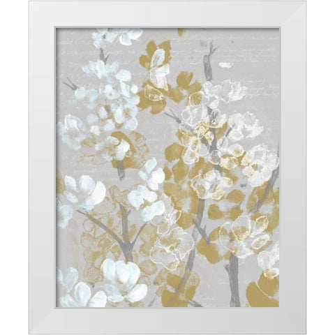 Mustard on Grey Blooms I White Modern Wood Framed Art Print by Goldberger, Jennifer