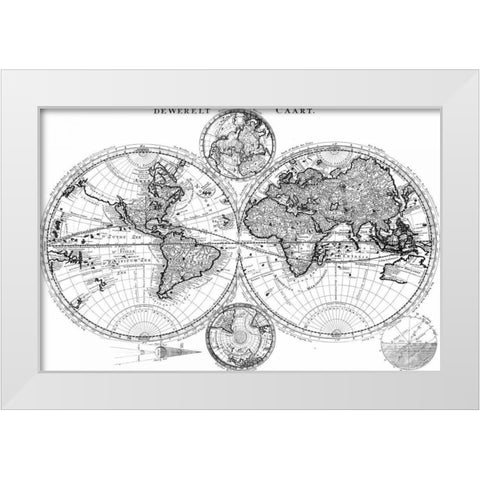 Custom World Map Blueprint White Modern Wood Framed Art Print by Studio W