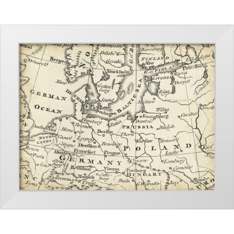 Map of Europe Grid V White Modern Wood Framed Art Print by Jeffreys, T.