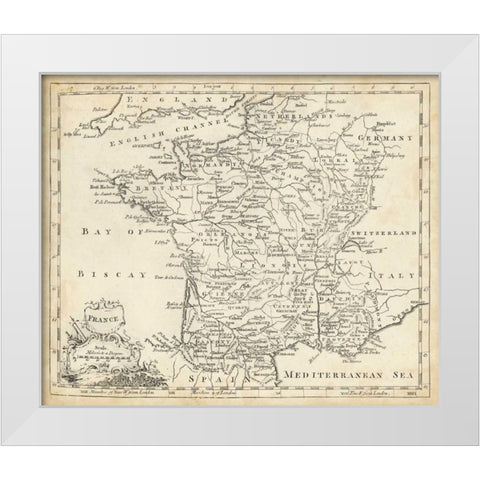Map of France White Modern Wood Framed Art Print by Jeffreys, T.