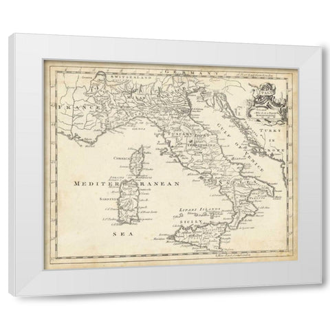 Map of Italy White Modern Wood Framed Art Print by Jeffreys, T.